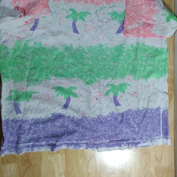 Vintage 90s Palm Trees Paint Splash Stripes AOP T-Shirt, - Picture 8 of 10